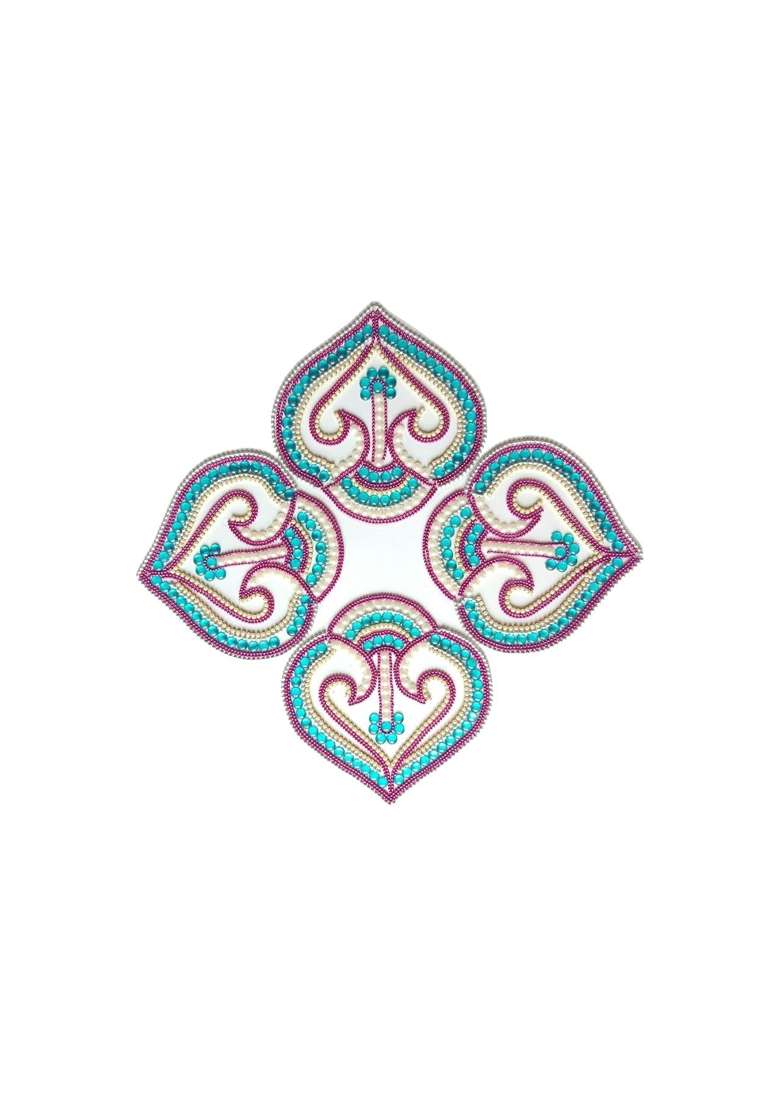 Aabhaas Multicolour Design Acrylic Kundan Diya Rangoli Handcrafted Decorative Rangoli for Floor Wall and Table - Indya