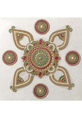 Aabhaas Design Floor Wall Table Kundan Rangoli Acrylic Handcrafted Decorative Kundan Rangoli Set Rangoli