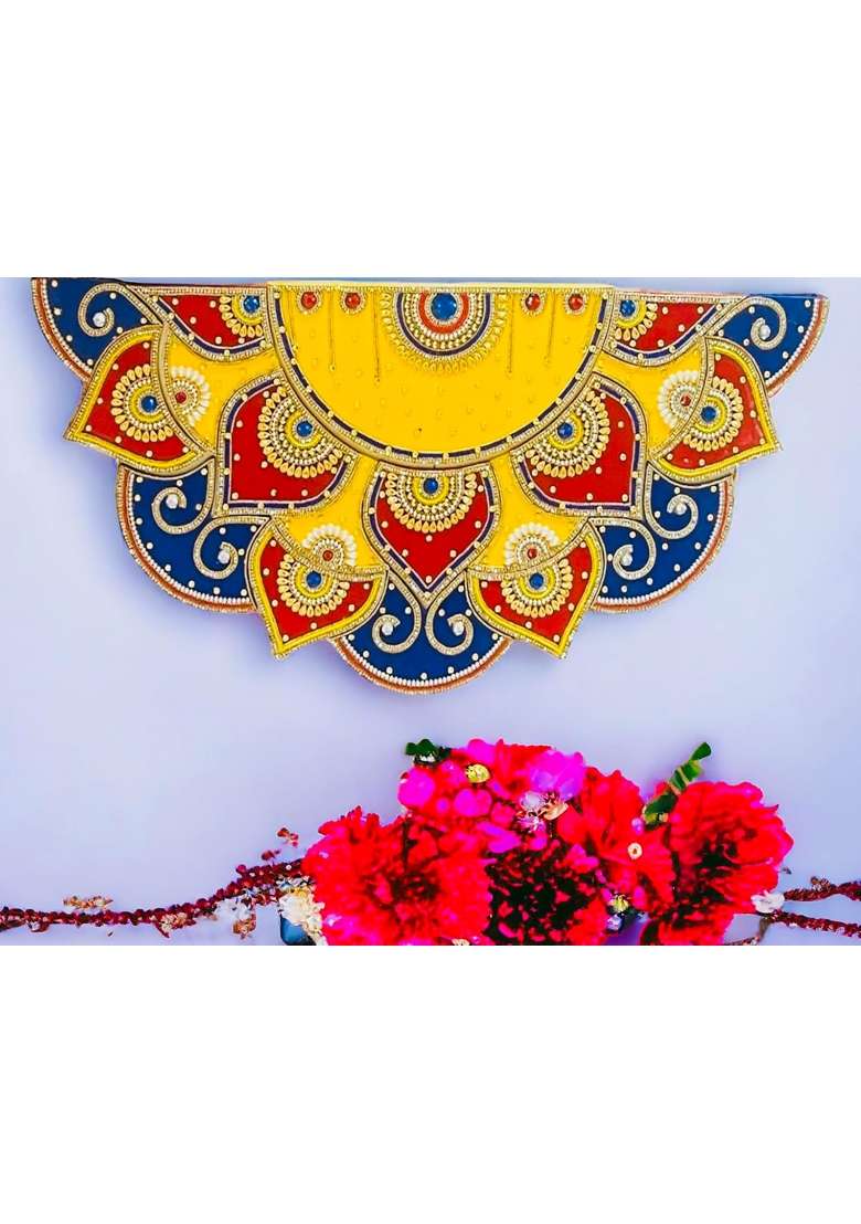 Multicolour Ready to Use Acrylic Rangoli 24 by 12 Inches Decor for Ganesh Chaturthi - Indya