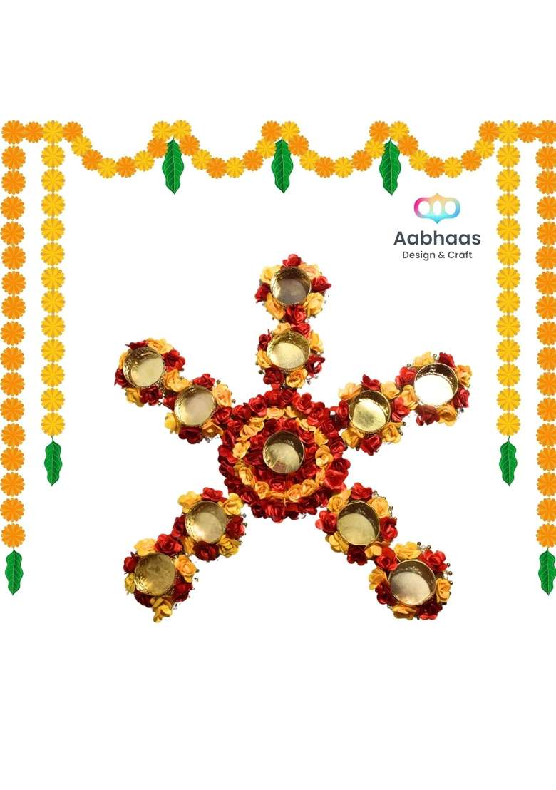 Aabhaas Design Multicolour Handcrafted Acrylic Kundan Rangoli Set with Diya - Indya