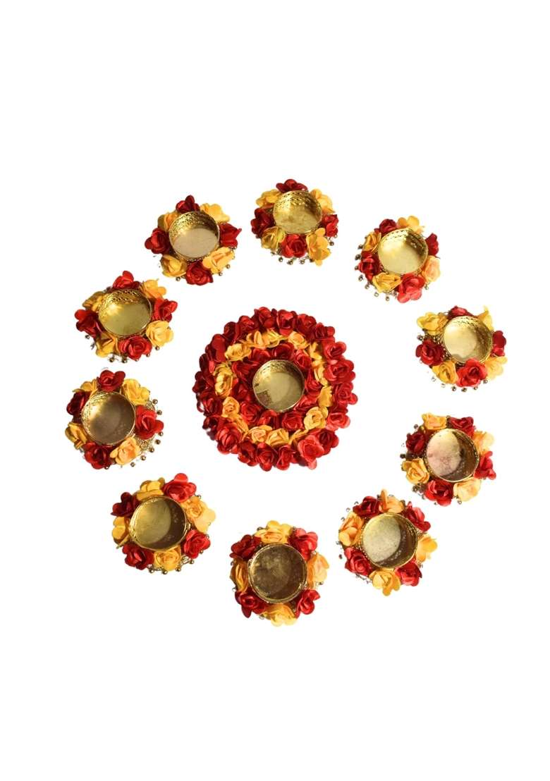 Aabhaas Design Multicolour Handcrafted Acrylic Kundan Rangoli Set with Diya - Indya