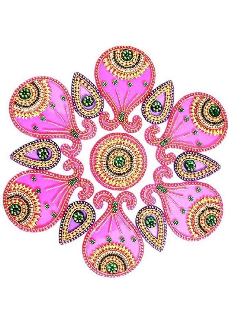 BDS Creations 019 Multicolour Designer Handcrafted Decorative Diwali Rearrangable Kundan Rangoli for Floor - Indya