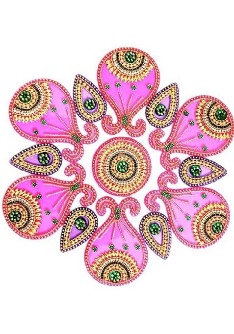 BDS Creations 019 Multicolour Designer Handcrafted Decorative Diwali Rearrangable Kundan Rangoli for Floor
