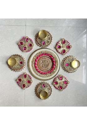 Aabhaas Design Multicolour Traditional Handcrafted Decorative Ethnic Designer Rangoli Set Floor Wall Table