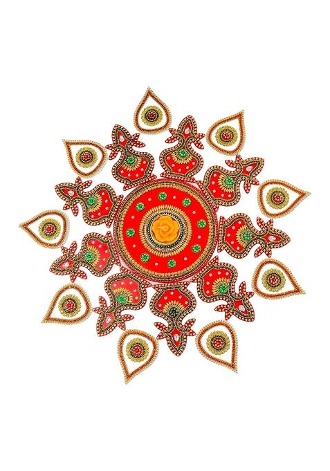 Kriwin Red XL Size Acrylic Reusable Handcrafted Decorative Rangoli 19Pcs Set Intricate Designs