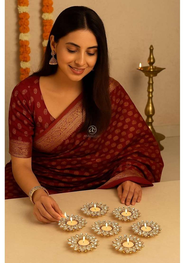 Arrakasta Crafts Decorative Diwali Tealight Candle Holders Set of 6 - Indya