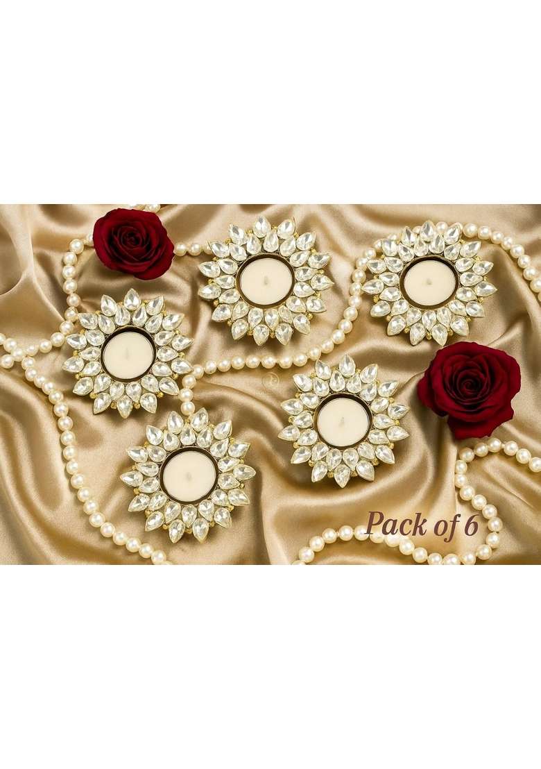 Arrakasta Crafts Decorative Diwali Tealight Candle Holders Set of 6 - Indya