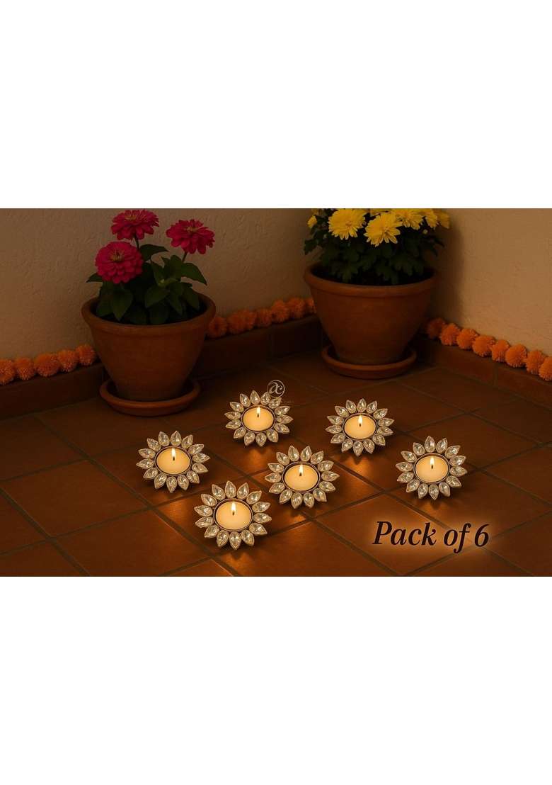 Arrakasta Crafts Decorative Diwali Tealight Candle Holders Set of 6 - Indya