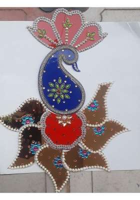 Jayareddys Acrylic Decorated Hand Craft Diwali Narathri Special Decorated Kundhan Rangoli 28x28 CM