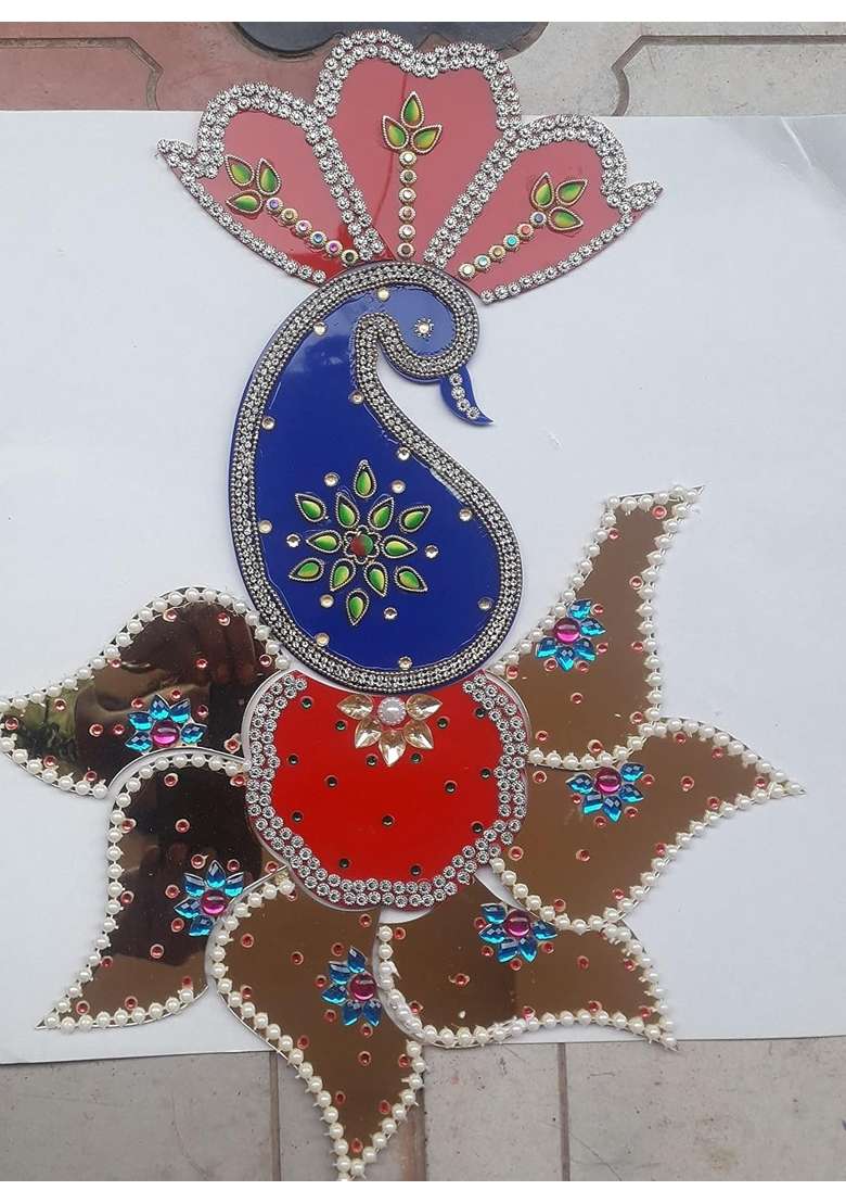 Jayareddys Acrylic Decorated Hand Craft Diwali Narathri Special Decorated Kundhan Rangoli 28x28 CM - Indya