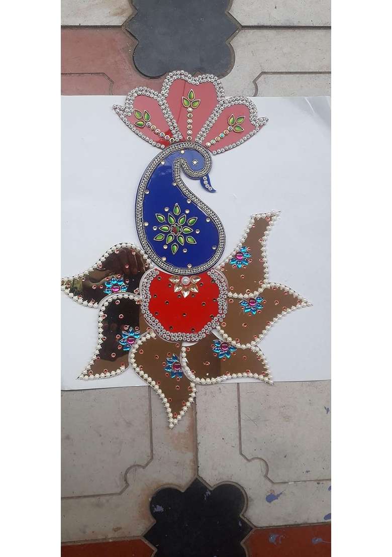 Jayareddys Acrylic Decorated Hand Craft Diwali Narathri Special Decorated Kundhan Rangoli 28x28 CM - Indya