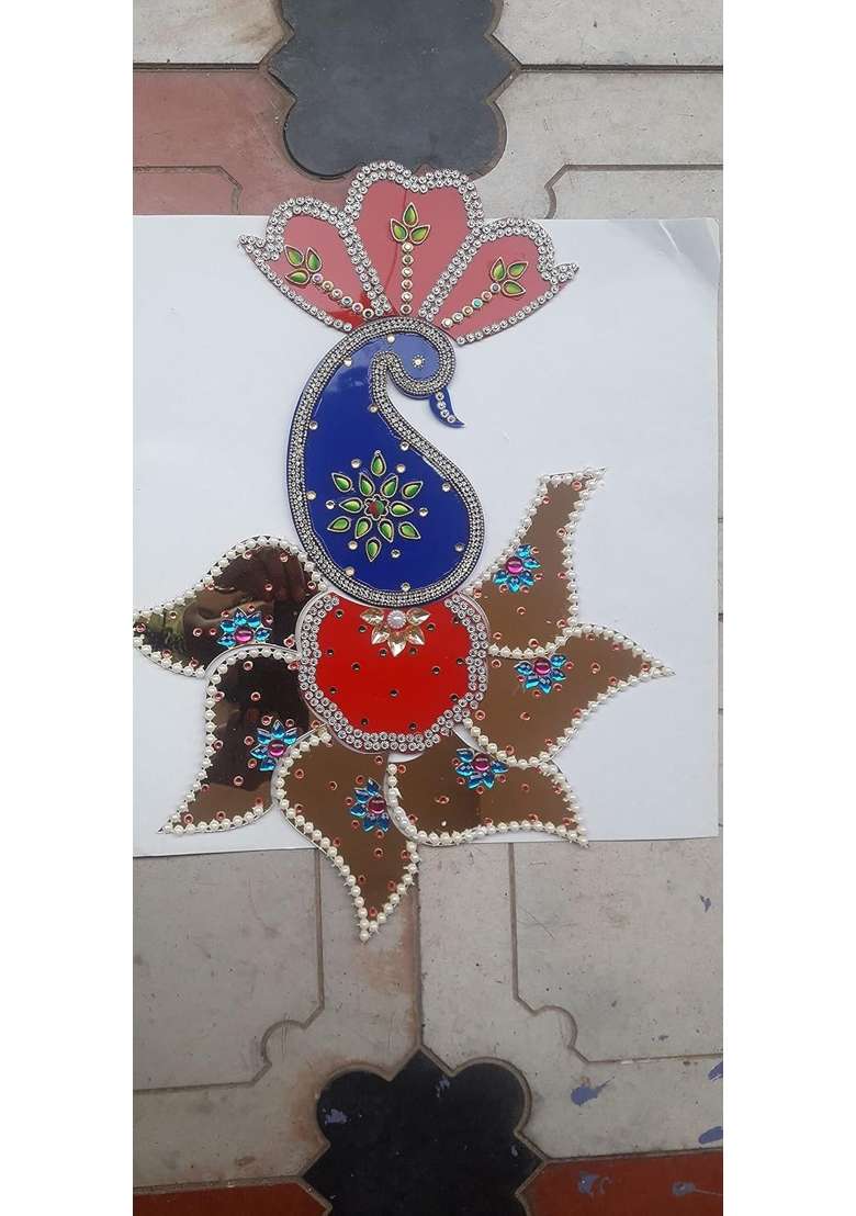 Jayareddys Acrylic Decorated Hand Craft Diwali Narathri Special Decorated Kundhan Rangoli 28x28 CM - Indya