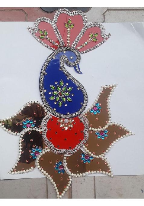 Jayareddys Acrylic Decorated Hand Craft Diwali Narathri Special Decorated Kundhan Rangoli 28x28 CM