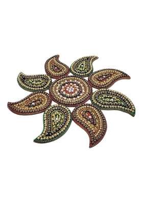 Pure Source India Mango Design MDF with Beads Work Handcrafted Rangoli 11 Inch Multicolor