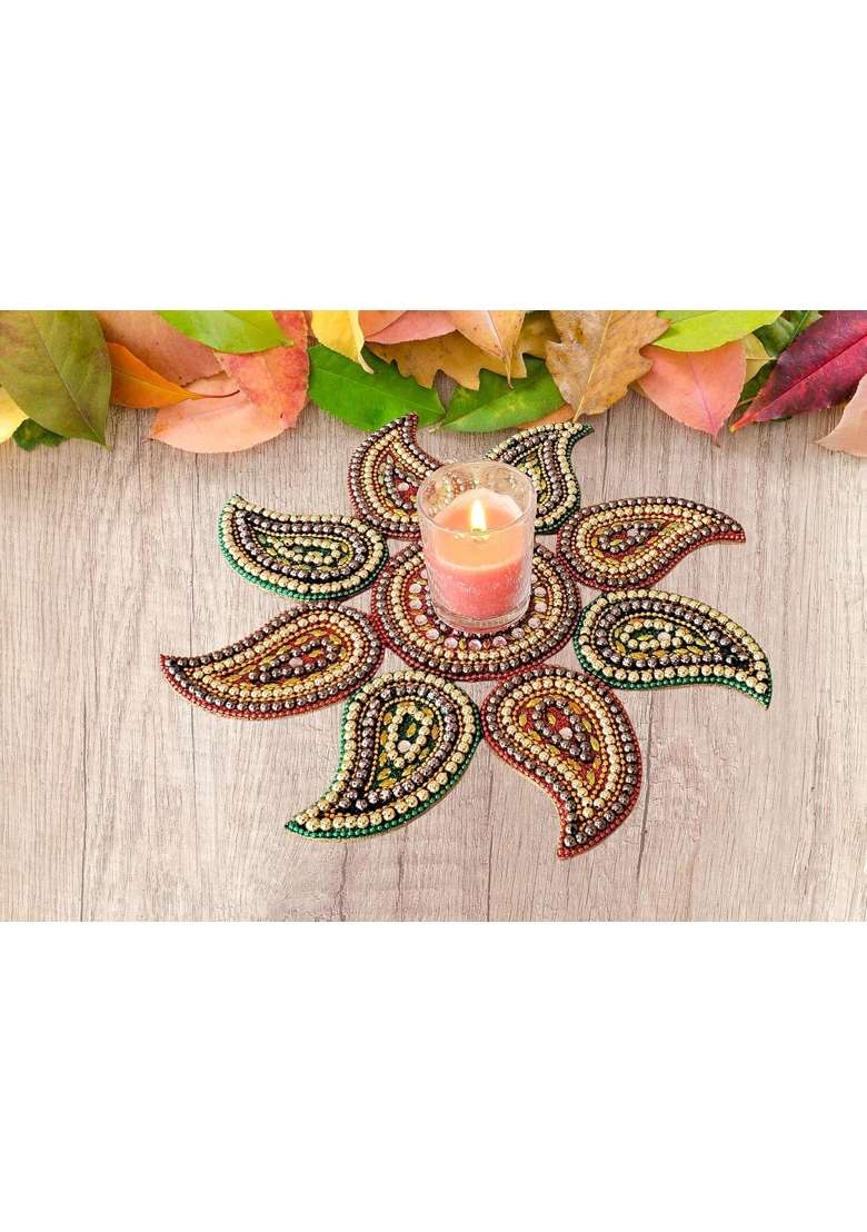 Pure Source India Mango Design MDF with Beads Work Handcrafted Rangoli 11 Inch Multicolor - Indya