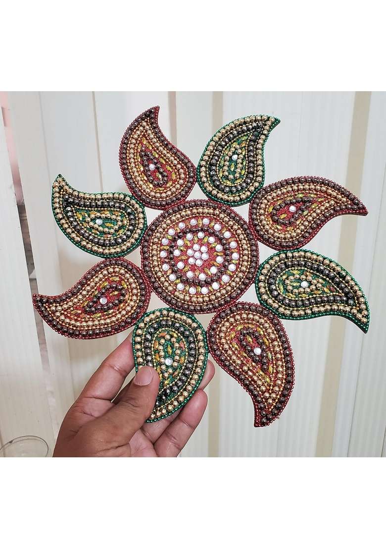 Pure Source India Mango Design MDF with Beads Work Handcrafted Rangoli 11 Inch Multicolor - Indya