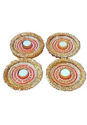 Atheena Aris Home Decorative Small Acrylic Rangoli with T Light Holder Multicolour Handicraft Jewel Stone