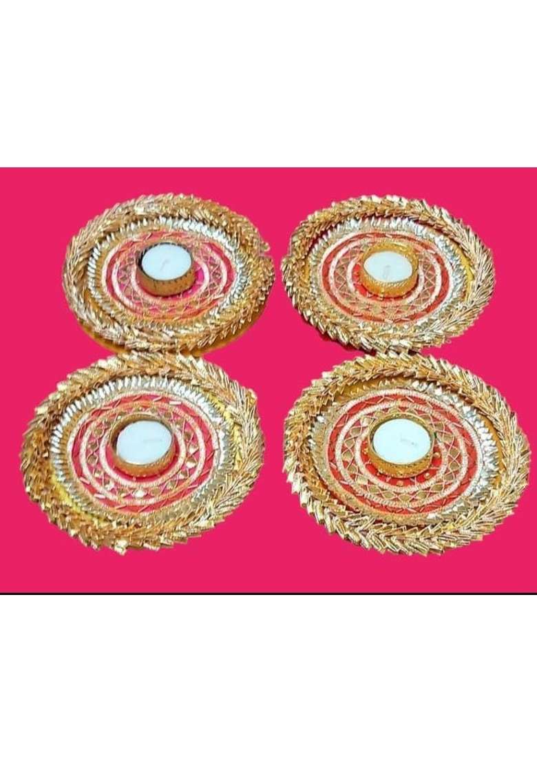 Atheena Aris Home Decorative Small Acrylic Rangoli with T Light Holder Multicolour Handicraft Jewel Stone - Indya