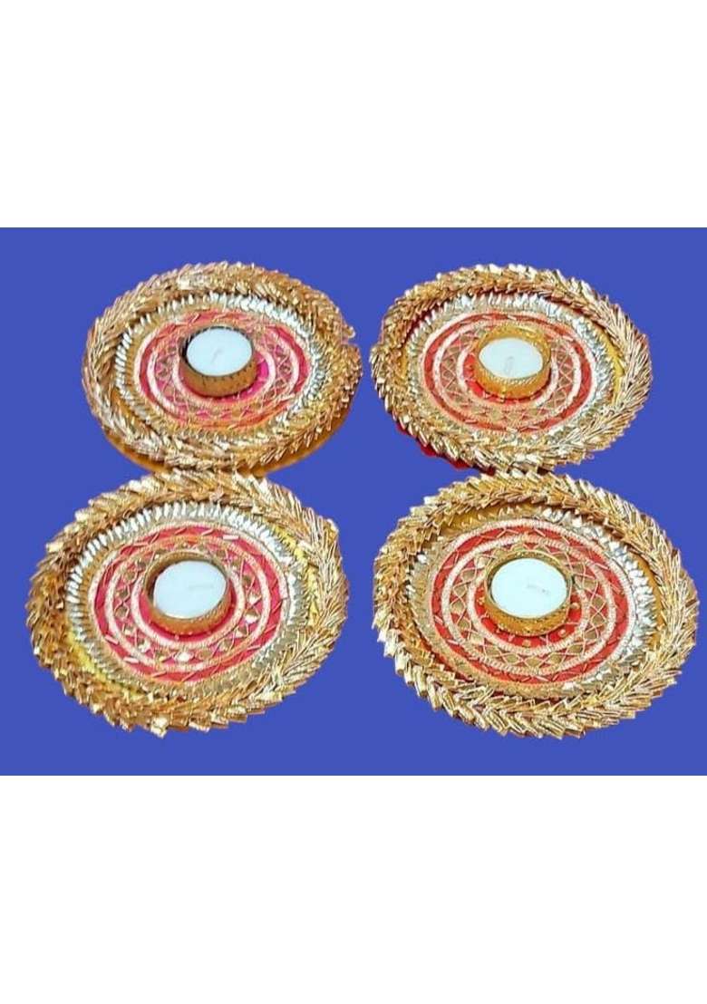 Atheena Aris Home Decorative Small Acrylic Rangoli with T Light Holder Multicolour Handicraft Jewel Stone - Indya