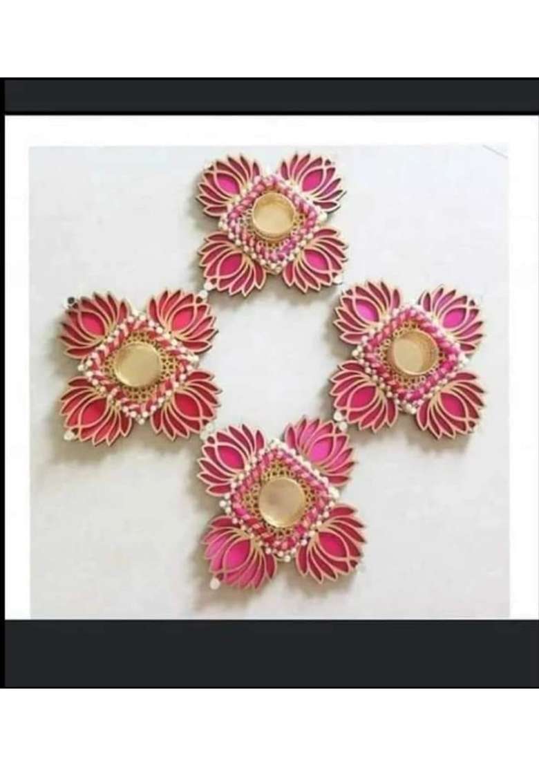 Aabhaas Design Multicolour Handmade Floor Decoration Resuable Rangoli Diwali Diye 06 Pack of 1 - Indya