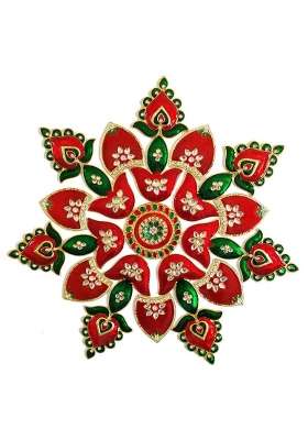 Kala Samarpan Multicolour Metal Rangoli with Centerpiece for Festive D Cor Hall Entrance 11x11 Inch