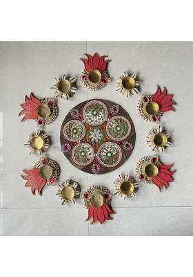 Aabhaas Design Multicolour Handmade Floor Decoration Resuable Rangoli Diwali Diye 10 Pack of 1
