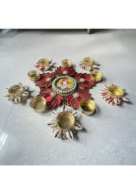 Aabhaas Design Multicolour Handmade Floor Decoration Resuable Rangoli Diwali Diye 11 Pack of 1