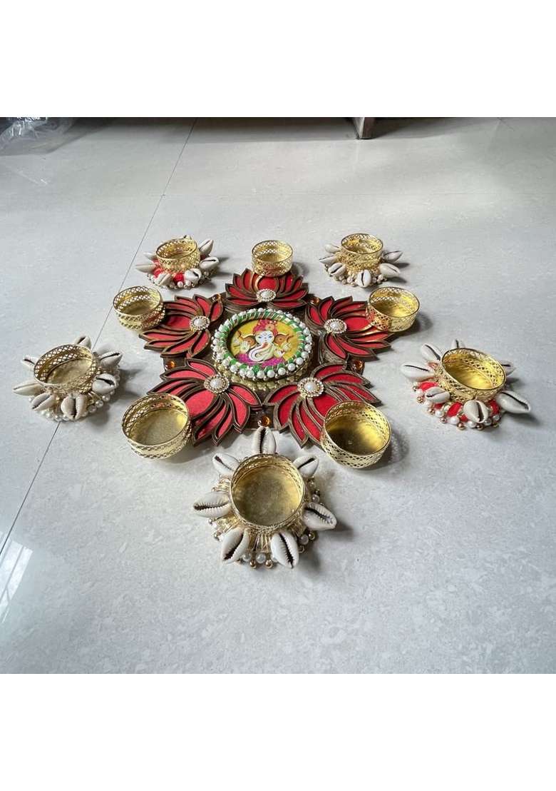 Aabhaas Design Multicolour Handmade Floor Decoration Resuable Rangoli Diwali Diye 11 Pack of 1 - Indya