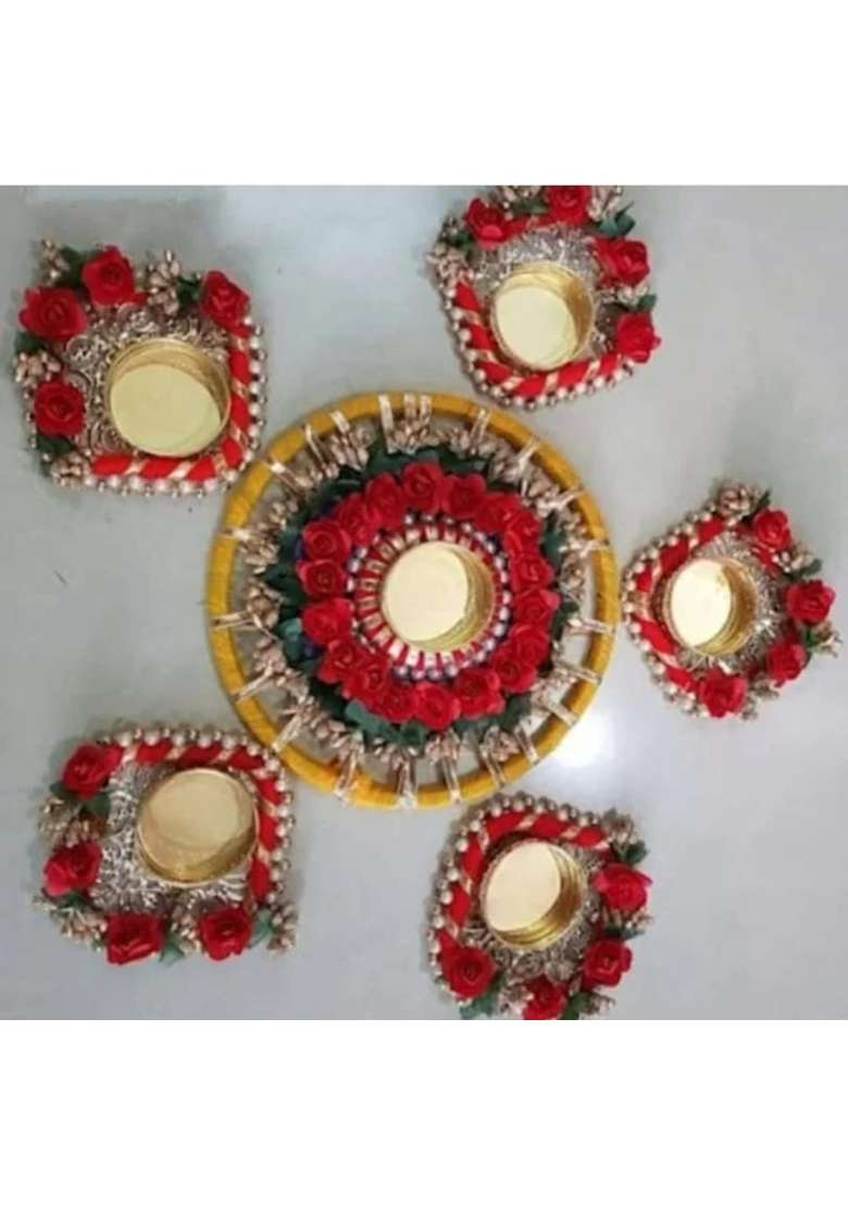 Aabhaas Design Multicolour Handmade Floor Decoration Resuable Rangoli Diwali Diye 03 Pack of 1 - Indya
