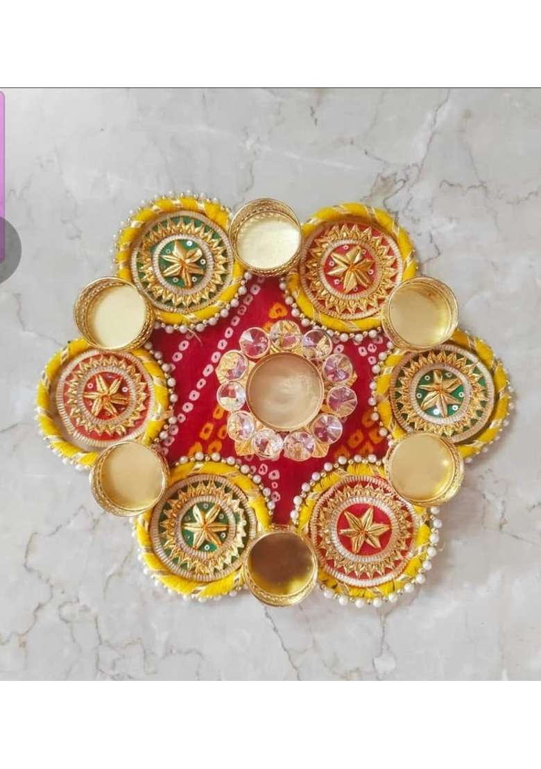 Aabhaas Design Multicolour Handmade Floor Decoration Reusable Rangoli Diwali Diye with Candle Holder Pack of 1 - Indya
