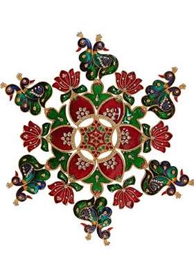 Kajal Enterprises 2 Faced Peacock and Lotus Metal Rangoli Set for Decoration Metal D Cor Piece for Table Wall
