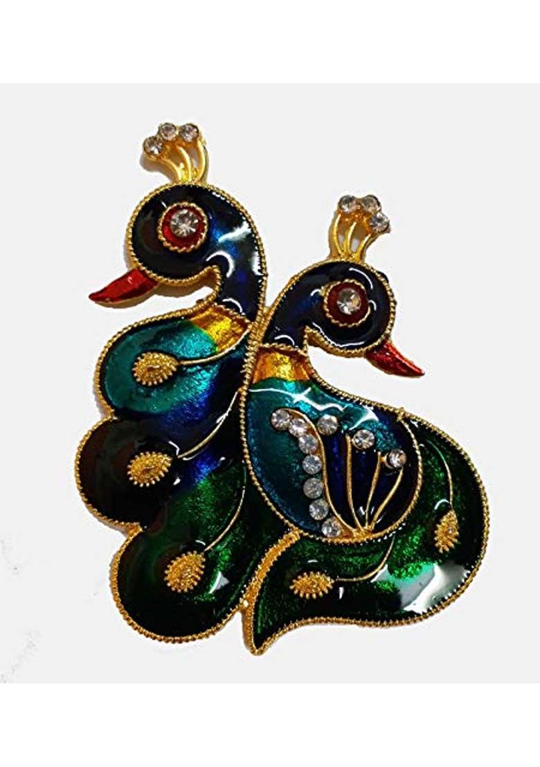 Kajal Enterprises 2 Faced Peacock and Lotus Metal Rangoli Set for Decoration Metal D Cor Piece for Table Wall - Indya