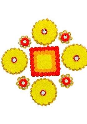 BDS Creations Artificial Marigold Flower Multicolor Mat Rangoli Aasan for Diwali and Festival Decoration