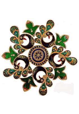 Multicolour Kajal Enterprises Peacock Shaped Round Metal Rangoli Set for Decoration Peacock D Cor Pieces