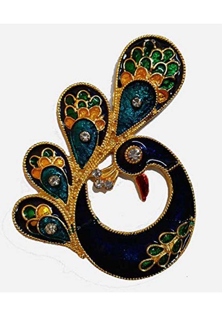 Multicolour Kajal Enterprises Peacock Shaped Round Metal Rangoli Set for Decoration Peacock D Cor Pieces - Indya