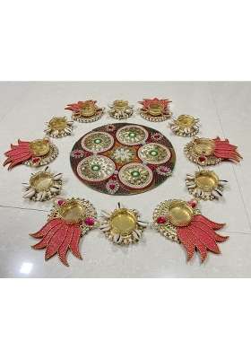 Aabhaas Design Multicolour Handmade Floor Decoration Reusable Rangoli Diwali Diye Candle Holder Pack of 1