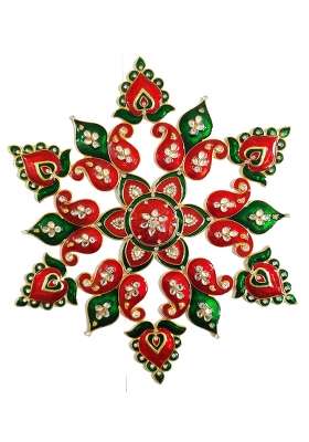 Multicolour Floral Paan Shaped Rangoli Set for Decoration Metal D Cor Piece for Table Wall