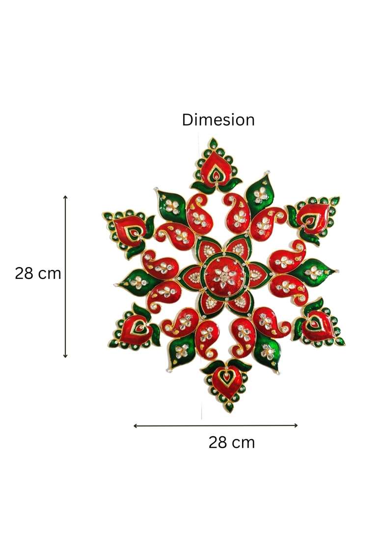 Multicolour Floral Paan Shaped Rangoli Set for Decoration Metal D Cor Piece for Table Wall - Indya