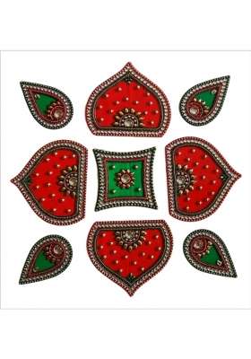 Globalkart Impex Red and Green Colour Taj Acrylic Rangoli Piece for Festival and Home Decor Set of 9