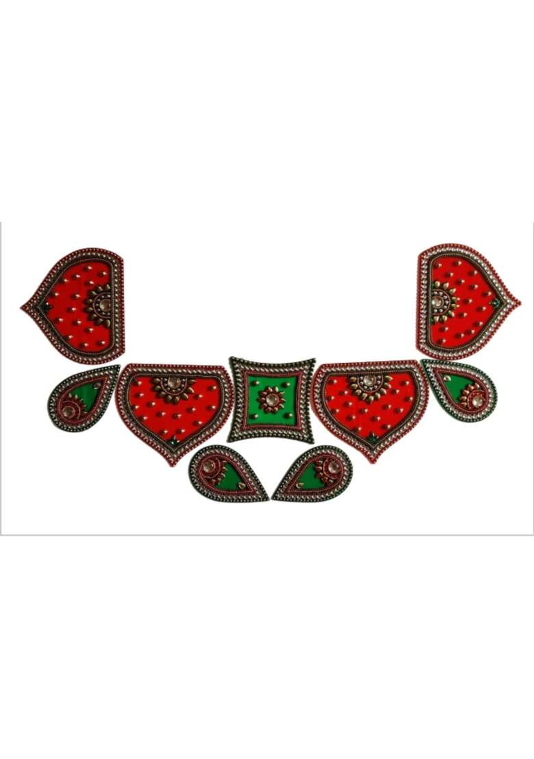 Globalkart Impex Red and Green Colour Taj Acrylic Rangoli Piece for Festival and Home Decor Set of 9 - Indya