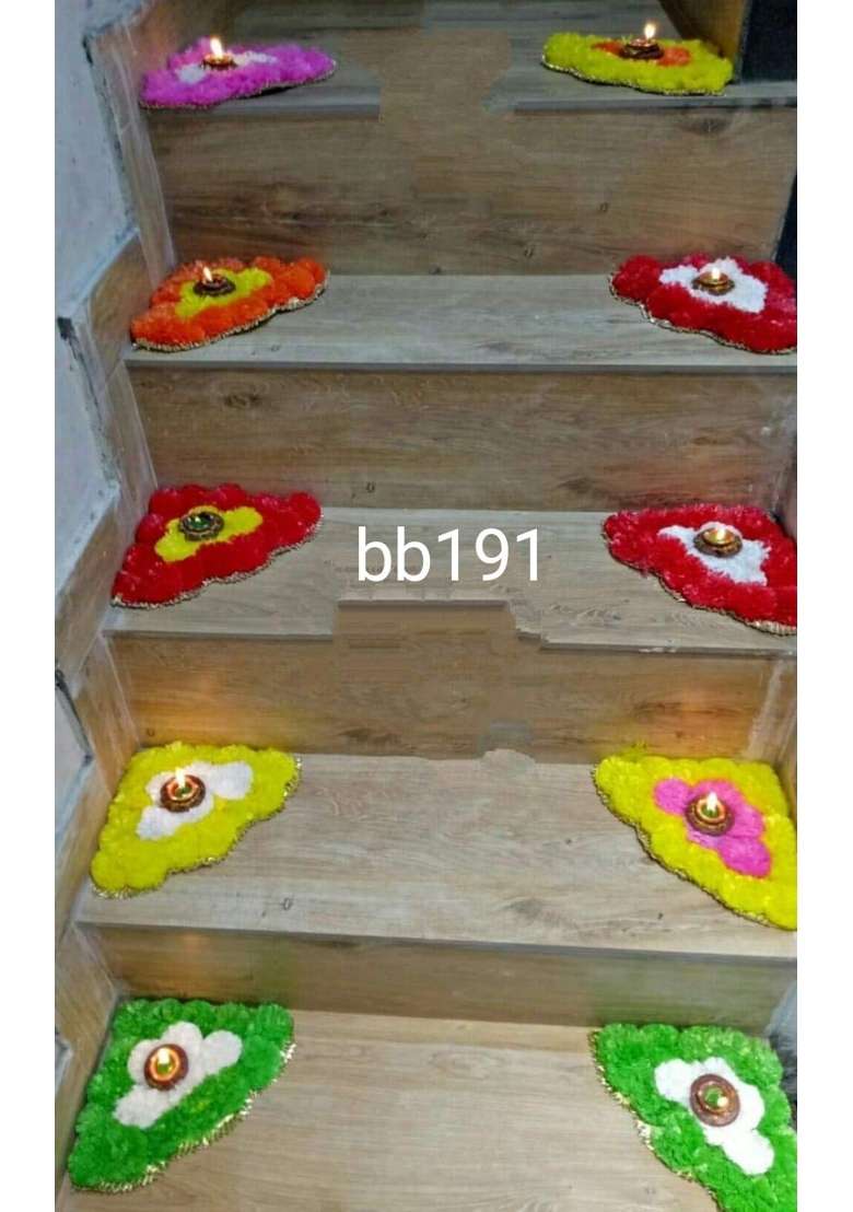 BDS Creations Artificial Marigold Flower Cornor Decoration Rangoli Canvas with Tealights Candles - Indya