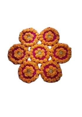 BDS Creations Artificial Marigold Flower Mat Tea Light Holder Aasan Rangoli Mats on Canvas Design 3