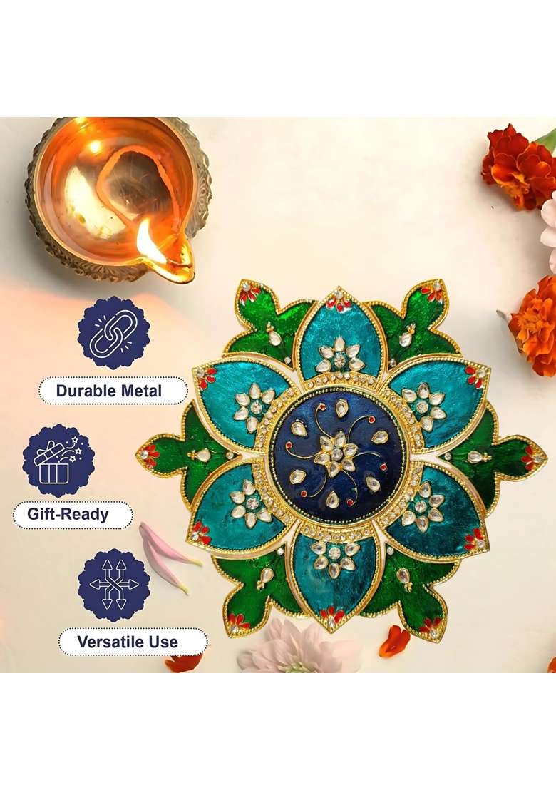 Kala Samarpan Red Green Piece Foldable Metal Rangoli Decorative Metal Rangoli for Home Dcor Multicolor - Indya