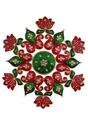 Multicolour 10x10 Inches Lotus Rangoli Set with Bel Booti Work for Decoration Metal D Cor Piece with Beautiful