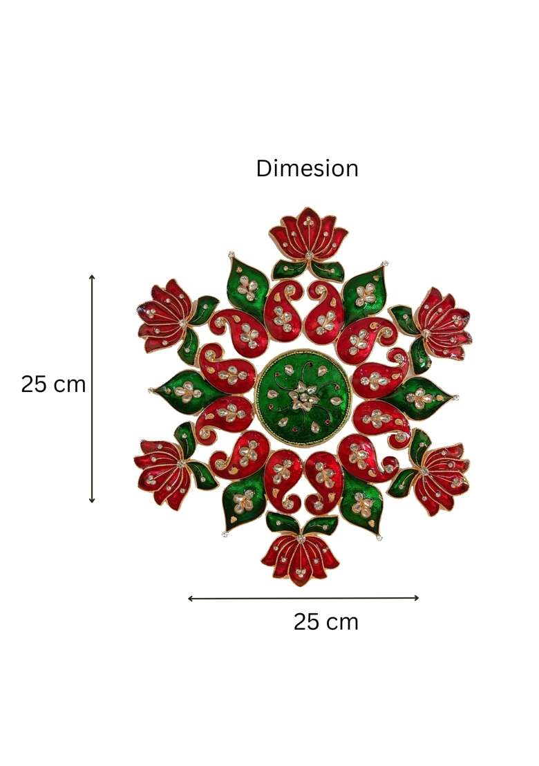 Multicolour 10x10 Inches Lotus Rangoli Set with Bel Booti Work for Decoration Metal D Cor Piece with Beautiful - Indya