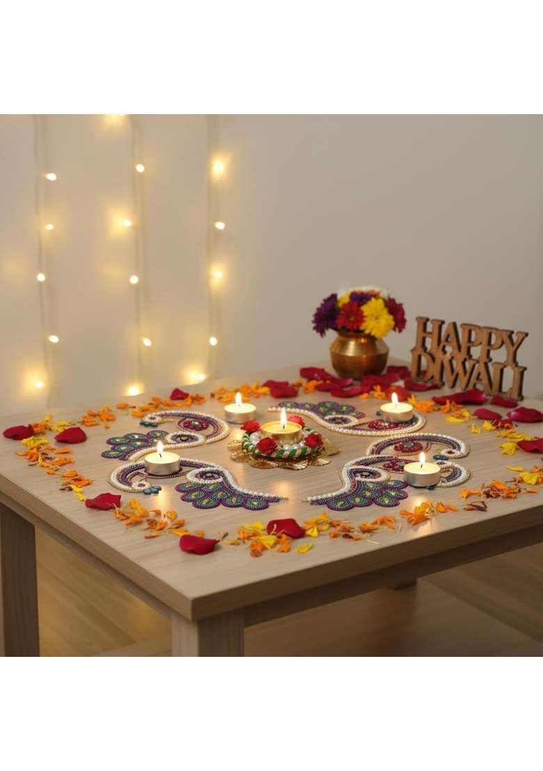Aabhaas Design Multicolour Designer Look Acrylic Peacock Rangoli for Diwali Decoration - Indya