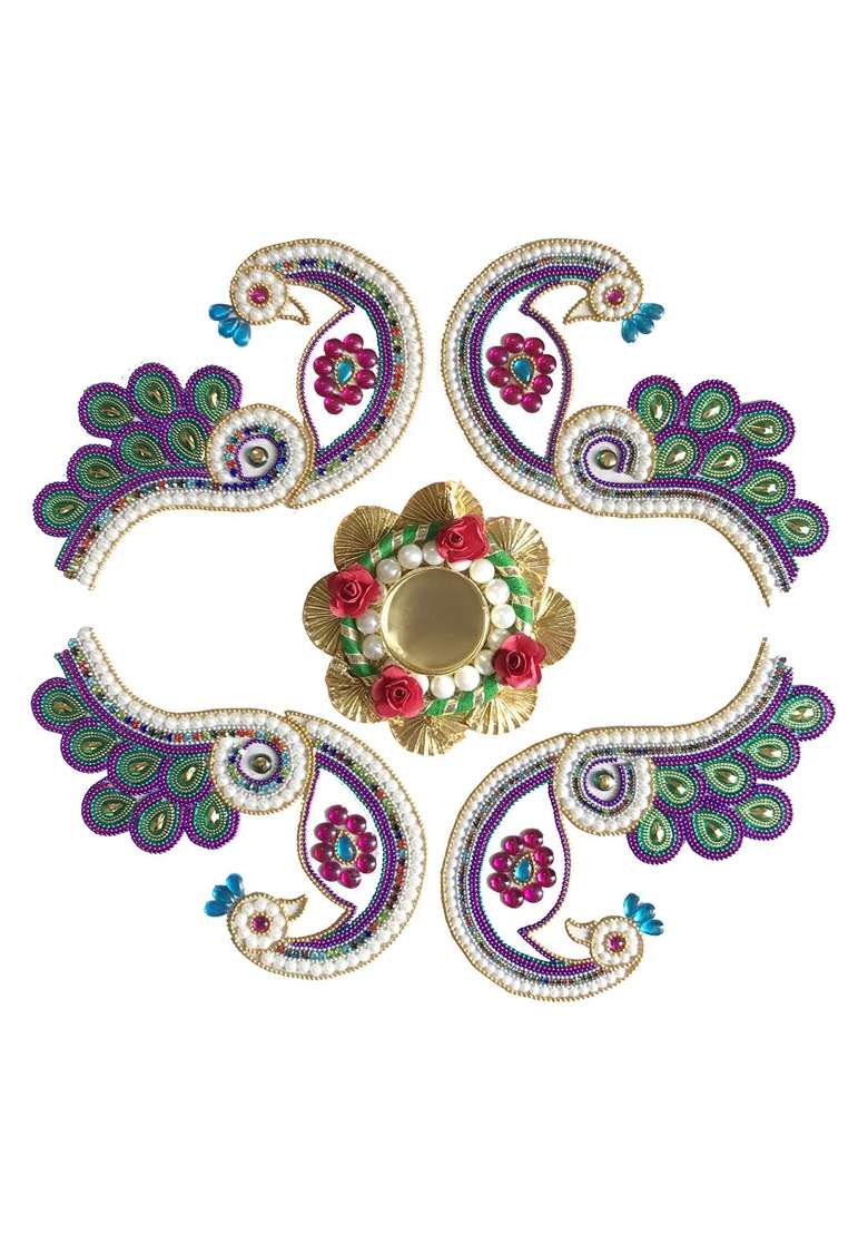 Aabhaas Design Multicolour Designer Look Acrylic Peacock Rangoli for Diwali Decoration - Indya