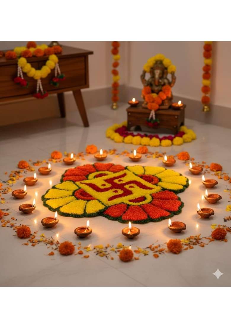 Gurukrupa Shoppy Rangoli Floor Decoration Mat Haldi and Mehndi Ceremony Pooja and Festivals - Indya