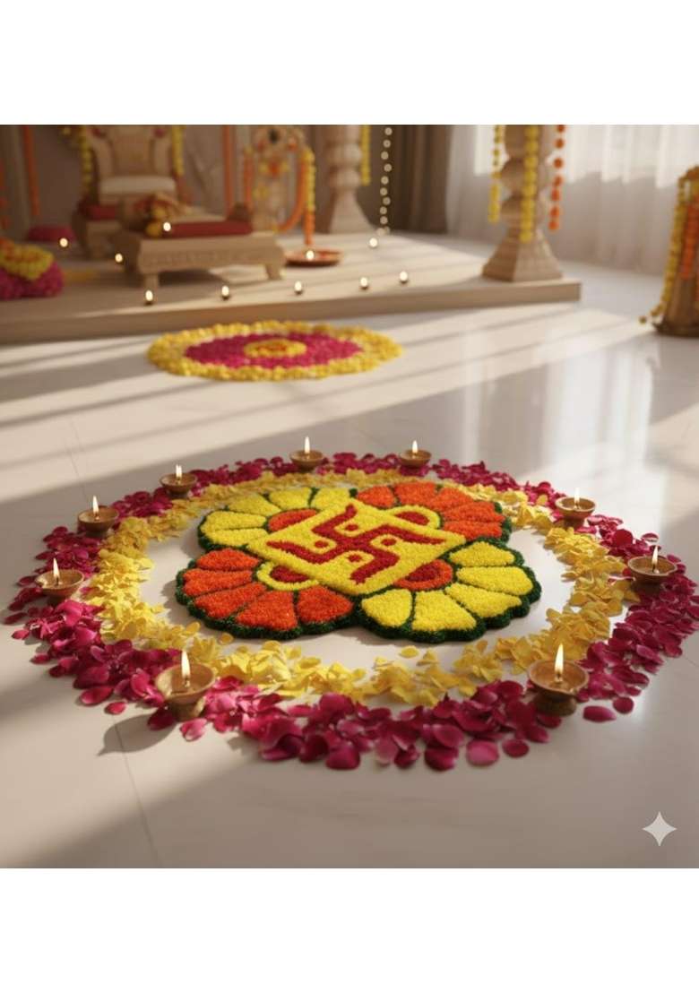 Gurukrupa Shoppy Rangoli Floor Decoration Mat Haldi and Mehndi Ceremony Pooja and Festivals - Indya