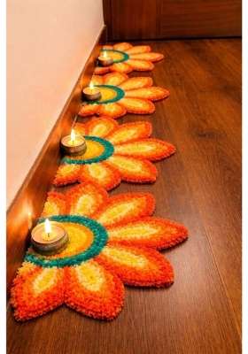 Gurukrupa Shopee Woolen Fur Rangoli Mat Flower Shape Decorative Rangoli for Home Entrance Pooja Room Pack of 6